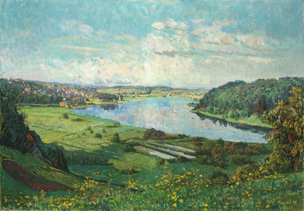Elmar Kitse õlimaal „Vaade Huntaugumäelt järvele ja linnale“ (1956)