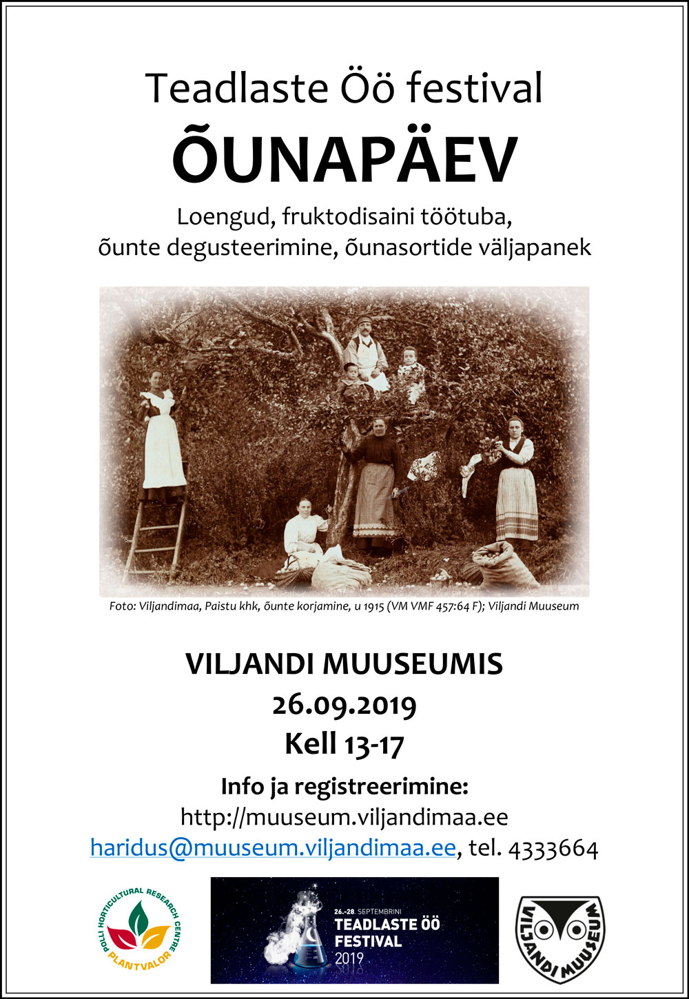 Plakat Teadlaste Öö 2019 õunapäev