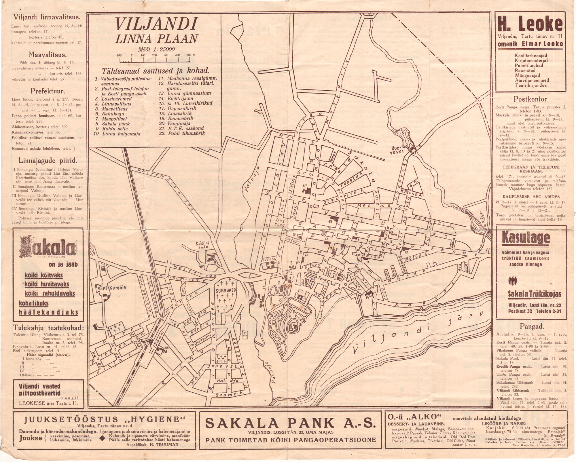 "Viljandi juht ja linna plaan" E. Leokese kirjastus 1931